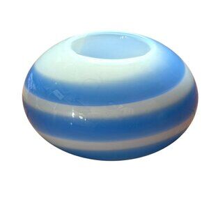 Vintage Partylite Spiral Blue Tealight Holder-Blown Glass-Blue/White-GUC